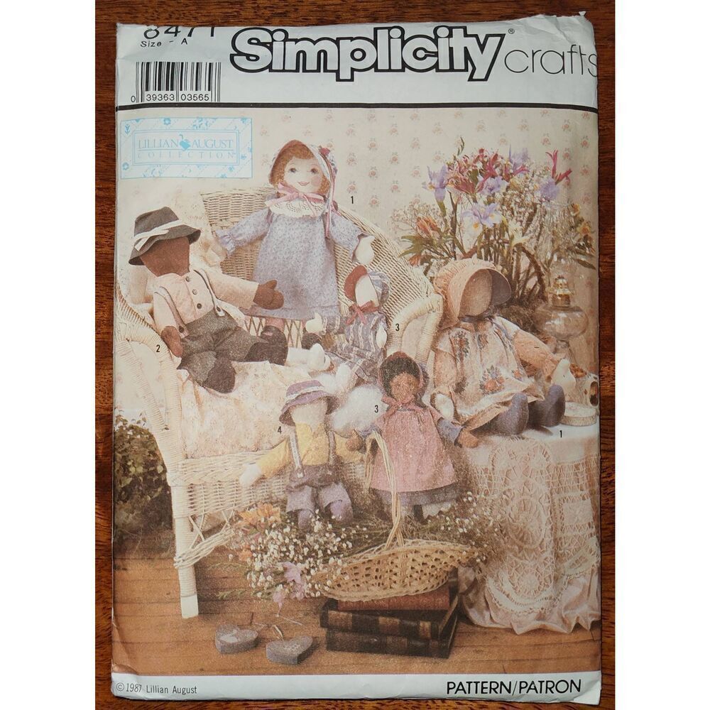 Simplicity Crafts Pattern #8471 1987 Lillian August Collection Large/small dolls